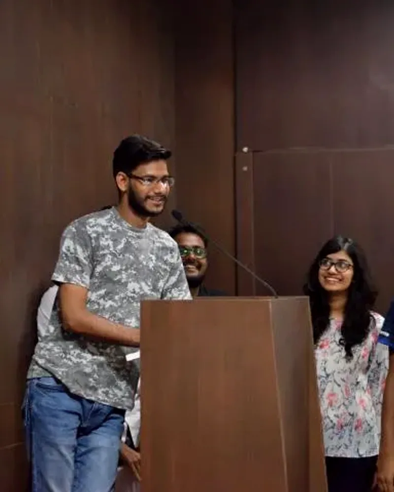 Gautam Kumawat on the India Today Future Talk panel, his name card on the table